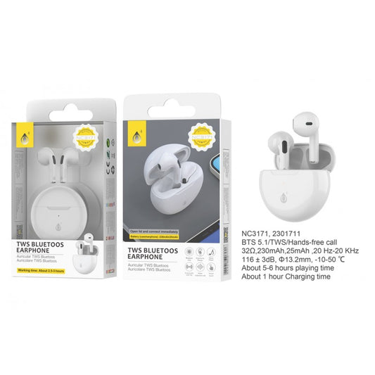 NC3171 Bluetooth TWS Grimes, Touch Control, Hands Free, 6H, 230mAh, White