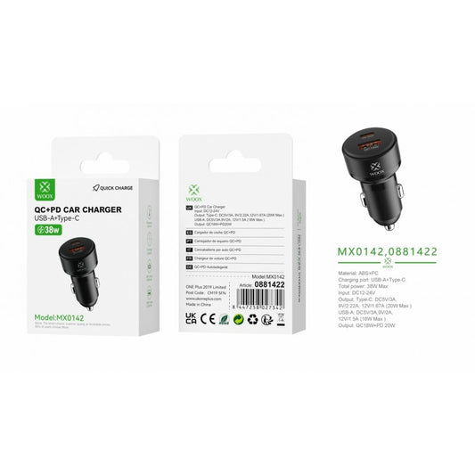 Woox MX0142 PD+QC Car Charger, QC18W+PD20W without cable, Black
