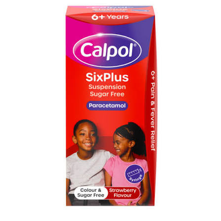 Calpol Six Plus Suspension Sugar Free Paracetamol Strawberry Flavour 80ml x 6pk